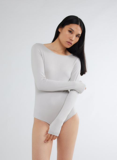 Body gris col bateau manches longues en Viscose / Elasthanne - MAJESTIC FILATURES