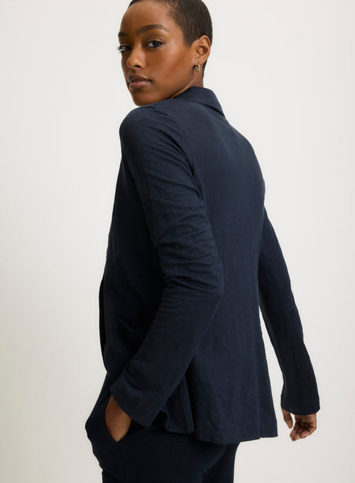 Long-sleeved Navy Jacket in Linen - MAJESTIC FILATURES