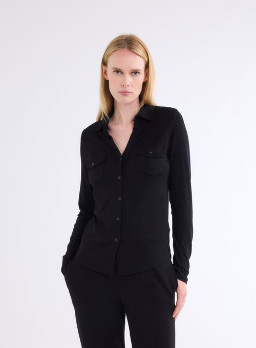 Chemise Noire Anna 2 poches en Viscose / Élasthanne - MAJESTIC FILATURES