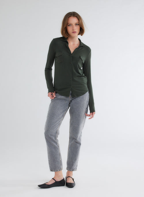 Green Long Sleeve Shirt - MAJESTIC FILATURES