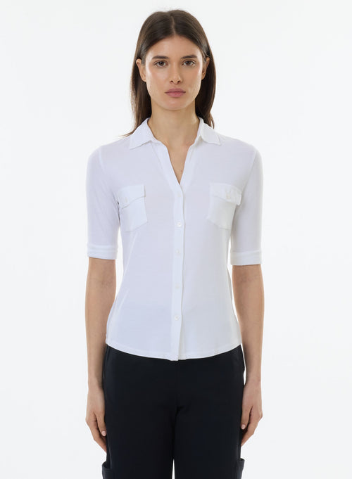 Chemise Blanche Col Chemise Manches 3/4 en Viscose et Élasthanne - MAJESTIC FILATURES