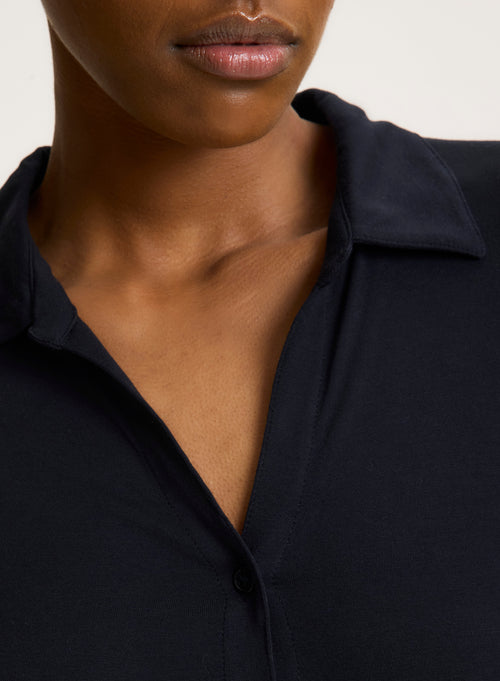 Black Polo Collar Short Sleeves - MAJESTIC FILATURES