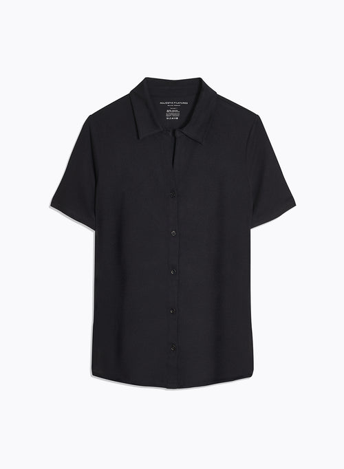 Black Polo Collar Short Sleeves - MAJESTIC FILATURES