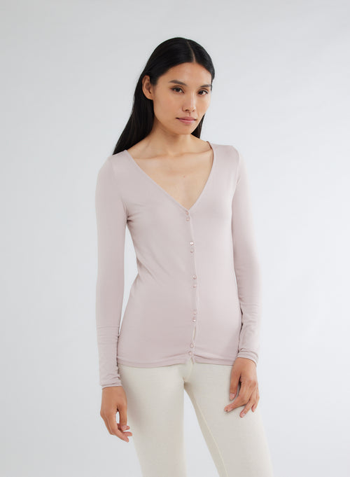 Gilet rose col V manches longues en Viscose / Elasthanne - MAJESTIC FILATURES