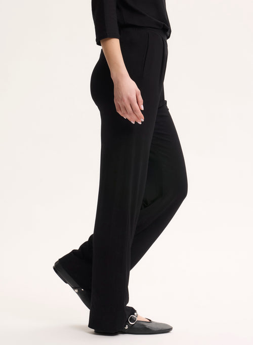 Black Pockets Pants with Elastic Waistband in Viscose and Elastane - MAJESTIC FILATURES