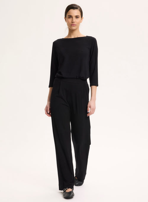 Black Pockets Pants with Elastic Waistband in Viscose and Elastane - MAJESTIC FILATURES