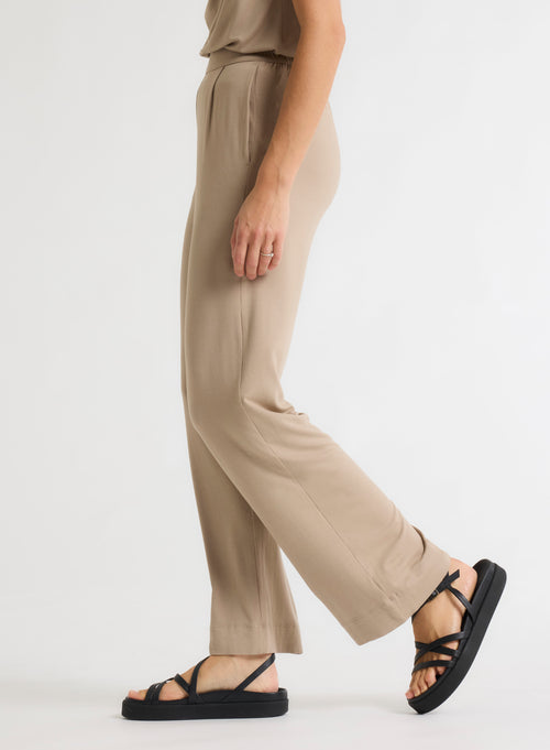 Beige Viscose Pants - MAJESTIC FILATURES