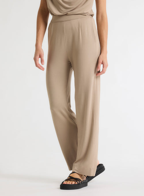 Beige Viscose Pants - MAJESTIC FILATURES