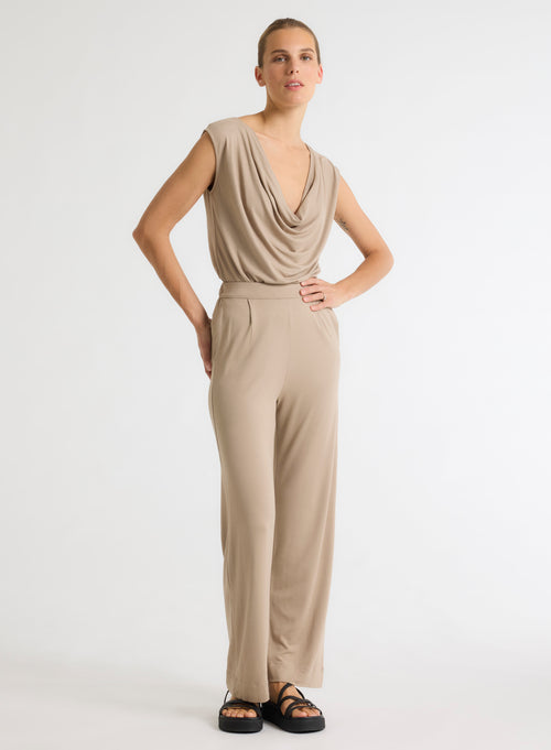 Beige Viscose Pants - MAJESTIC FILATURES