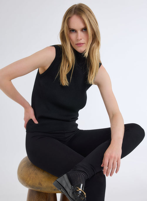 Pantalon Noir en Viscose / Elasthanne - MAJESTIC FILATURES