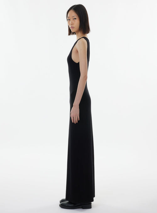 Robe Noire Sans Manches Col Bateau - MAJESTIC FILATURES