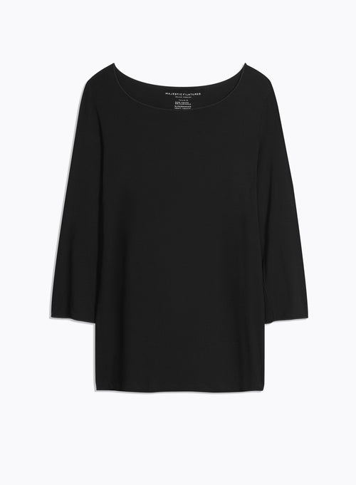 T-shirt Noir Adèle Col Bateau en Viscose / Élasthanne - MAJESTIC FILATURES