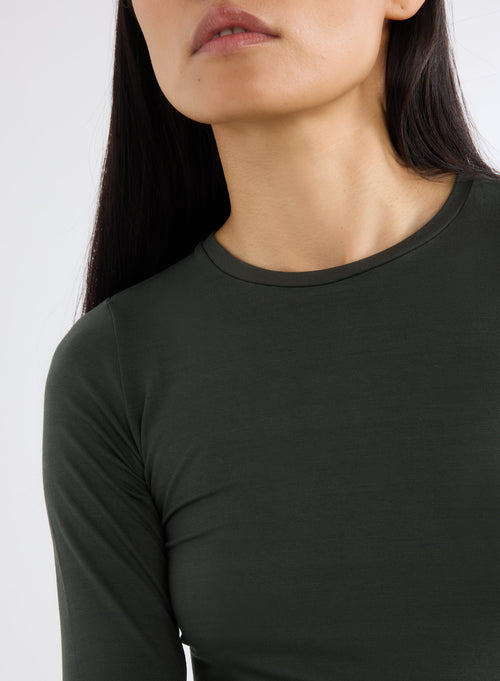 Green Ally Round Neck T-shirt in Viscose and Elastane - MAJESTIC FILATURES