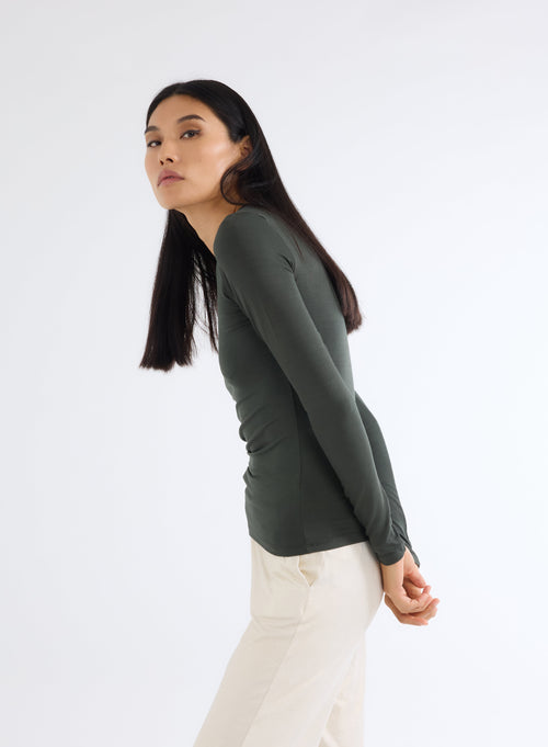 Green Ally Round Neck T-shirt in Viscose and Elastane - MAJESTIC FILATURES