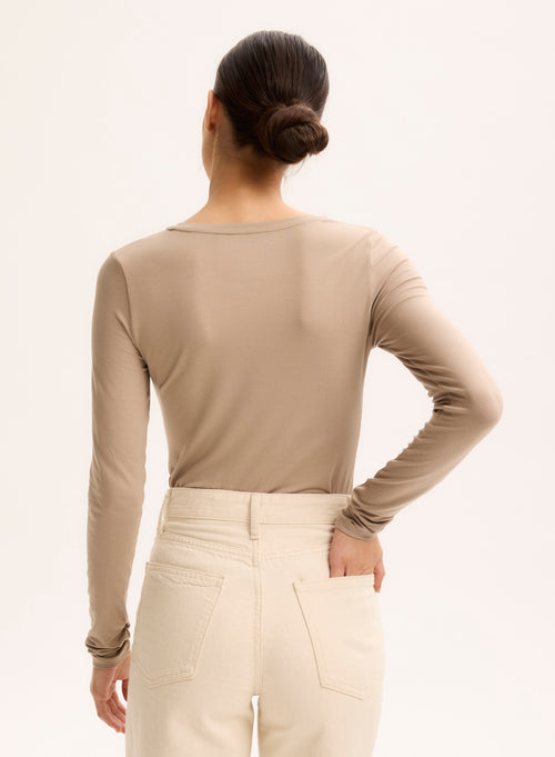 Beige Ally Round Neck T-shirt in Viscose and Elastane - MAJESTIC FILATURES