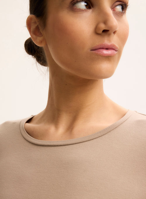 Beige Ally Round Neck T-shirt in Viscose and Elastane - MAJESTIC FILATURES