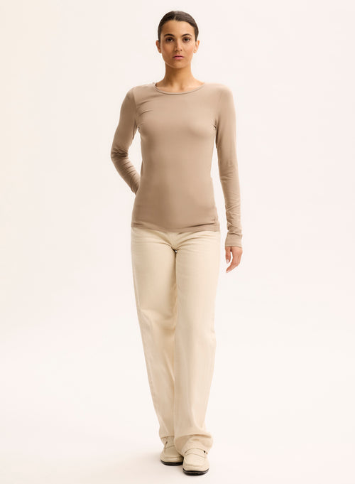 Beige Ally Round Neck T-shirt in Viscose and Elastane - MAJESTIC FILATURES