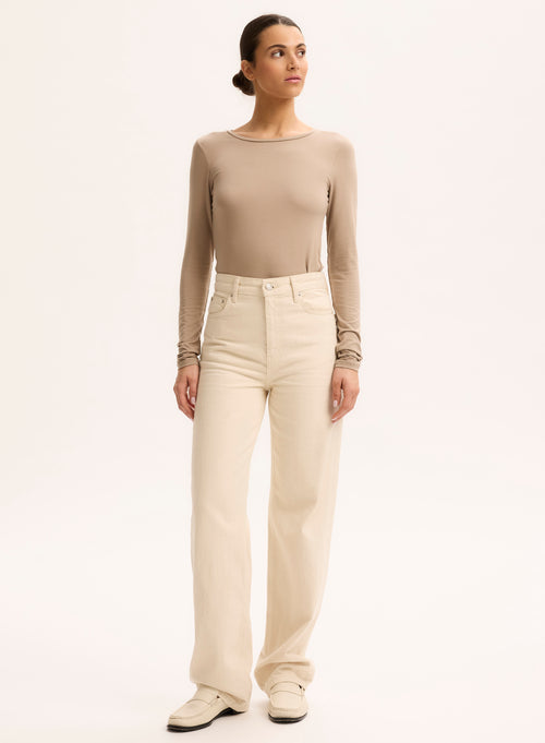 Beige Ally Round Neck T-shirt in Viscose and Elastane - MAJESTIC FILATURES