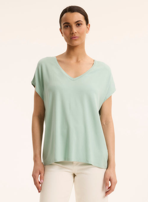 White U-neck Elbow Sleeve T-shirt - MAJESTIC FILATURES