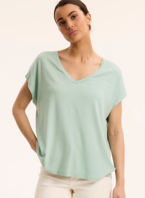 White U-neck Elbow Sleeve T-shirt - MAJESTIC FILATURES