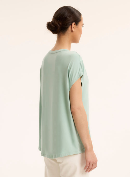 White U-neck Elbow Sleeve T-shirt - MAJESTIC FILATURES