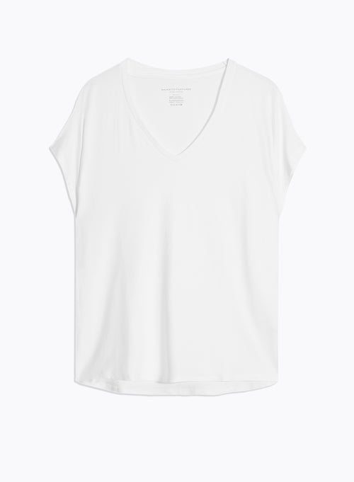 White Short Sleeve V-Neck T-Shirt in Viscose and Elastane - MAJESTIC FILATURES