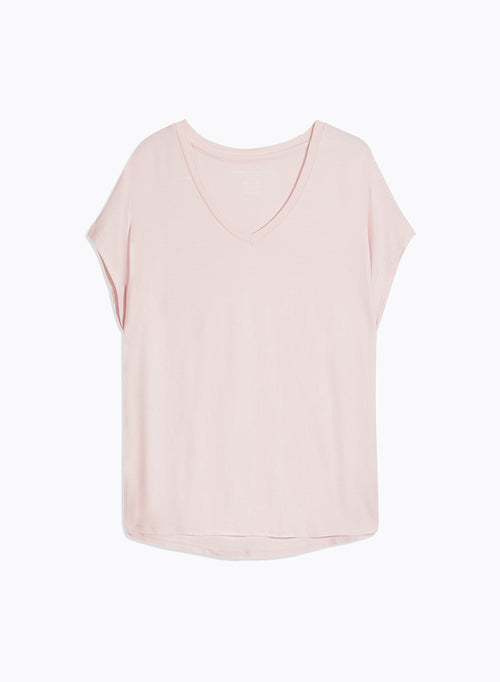 Tee shirt Rose Col V Manches Courtes en Viscose / Élasthanne - MAJESTIC FILATURES