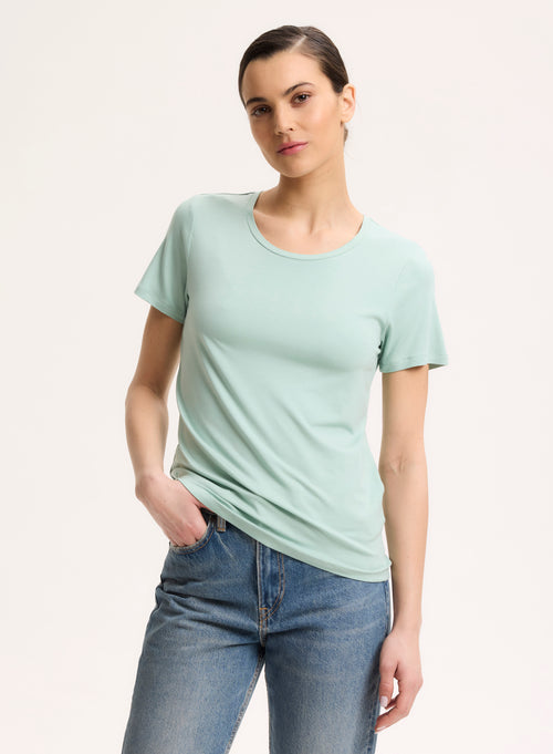 Beige Round Neck Long Sleeve T-shirt - MAJESTIC FILATURES