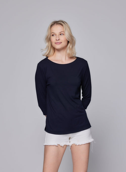 Tee shirt Marine Manches 3/4 Col Bateau en Viscose / Elasthanne - MAJESTIC FILATURES