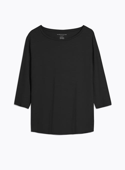 T-shirt Noir Manches 3/4 Col Bateau en Viscose et Élasthanne - MAJESTIC FILATURES