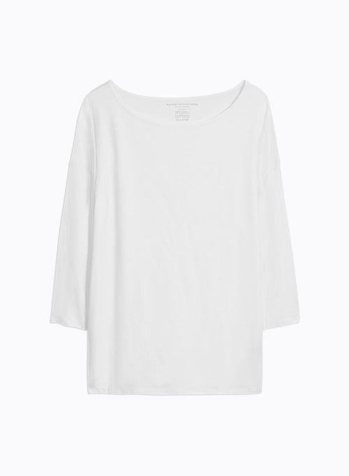 Tee shirt Blanc Manches 3/4 Col Bateau en Viscose / Elasthanne - MAJESTIC FILATURES