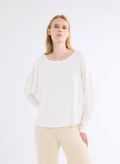 Grey Round Neck Long Sleeve T-shirt in Viscose and Elastane - MAJESTIC FILATURES