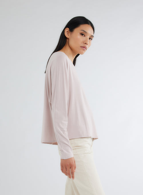 T-shirt Rose Col Rond Manches Longues en Viscose / Elasthanne - MAJESTIC FILATURES