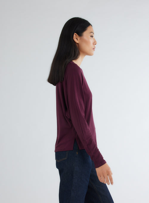 T-shirt Violet Col Rond Manches Longues en Viscose / Elasthanne - MAJESTIC FILATURES