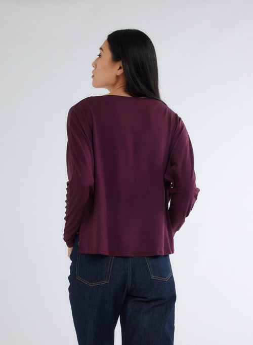 T-shirt Violet Col Rond Manches Longues en Viscose / Elasthanne - MAJESTIC FILATURES