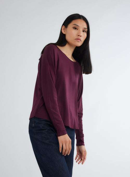 T-shirt Violet Col Rond Manches Longues en Viscose / Elasthanne - MAJESTIC FILATURES