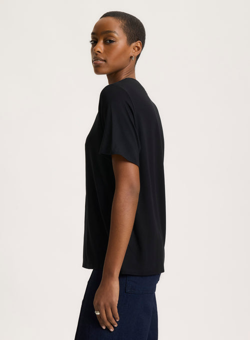 Black T-shirt Round Neck Short Sleeve - MAJESTIC FILATURES