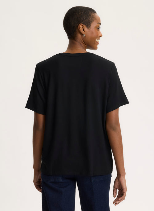 Black T-shirt Round Neck Short Sleeve - MAJESTIC FILATURES