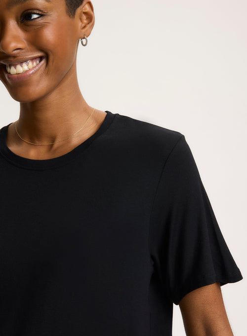 Black T-shirt Round Neck Short Sleeve - MAJESTIC FILATURES