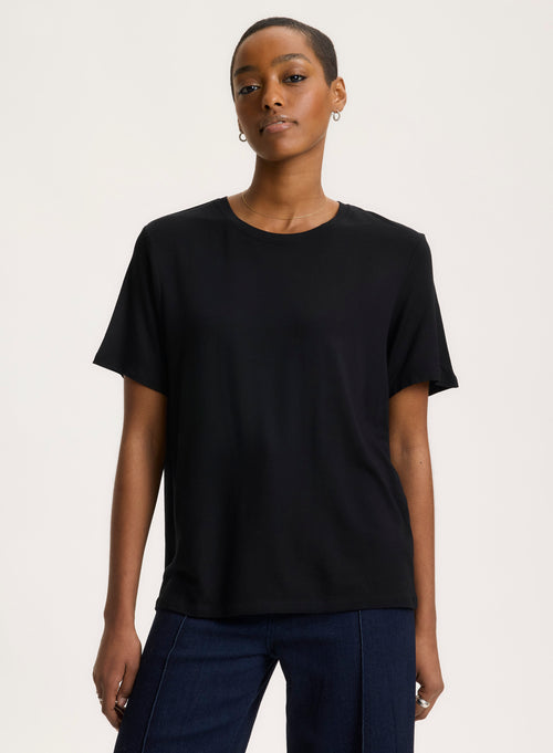 Black T-shirt Round Neck Short Sleeve - MAJESTIC FILATURES