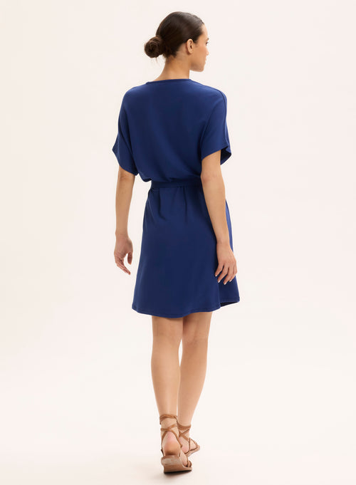 Robe Bleu Col Rond Manches Courtes - MAJESTIC FILATURES