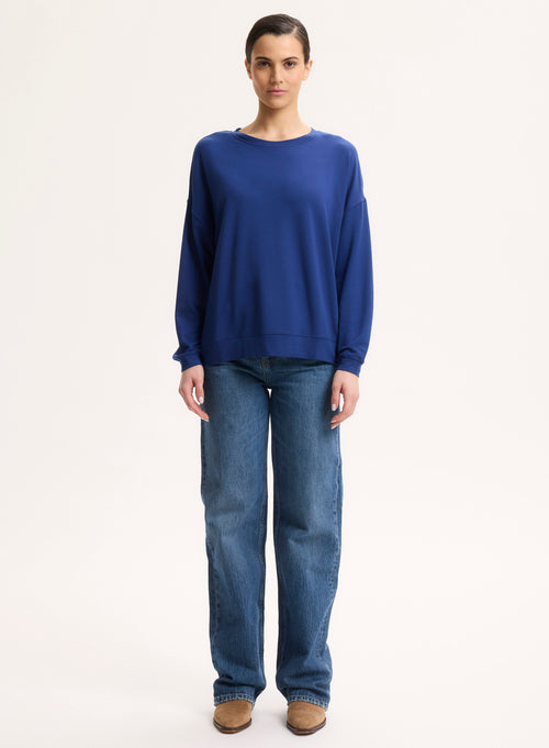 Blue Long Sleeve Crew Neck Sweat Top - MAJESTIC FILATURES