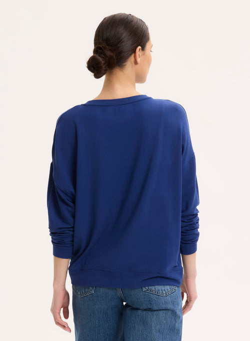 Blue Long Sleeve Crew Neck Sweat Top - MAJESTIC FILATURES