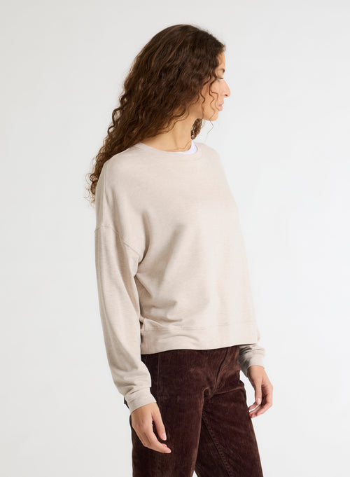 Beige Long Sleeve Round Neck Sweat Top - MAJESTIC FILATURES