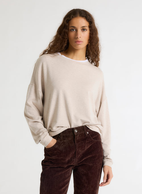 Beige Long Sleeve Round Neck Sweat Top - MAJESTIC FILATURES