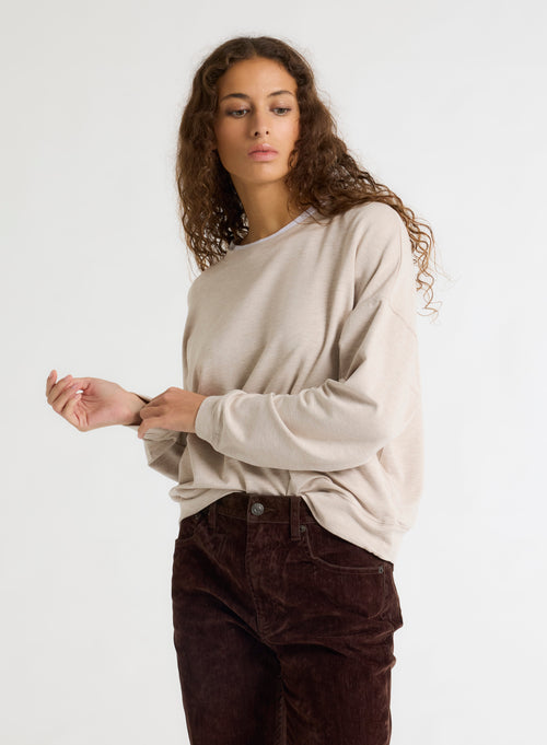 Beige Long Sleeve Round Neck Sweat Top - MAJESTIC FILATURES