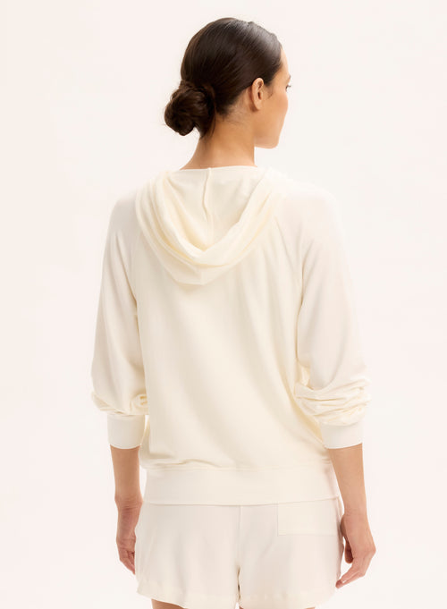 Sweat Blanc Col Capuche Manches Raglan longues - MAJESTIC FILATURES