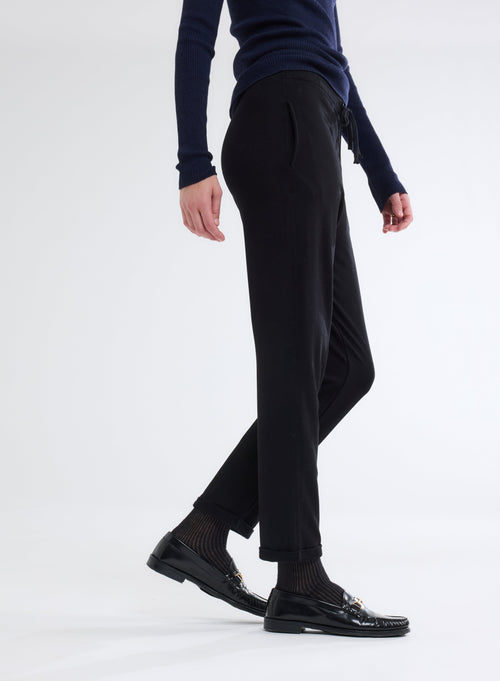 Pantalon Noir en molleton de Viscose / Élasthanne - MAJESTIC FILATURES