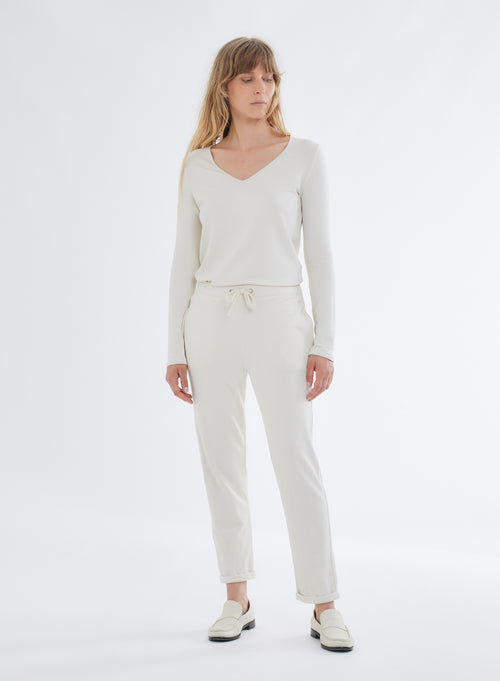 Pantalon Blanc en molleton de Viscose / Élasthanne - MAJESTIC FILATURES