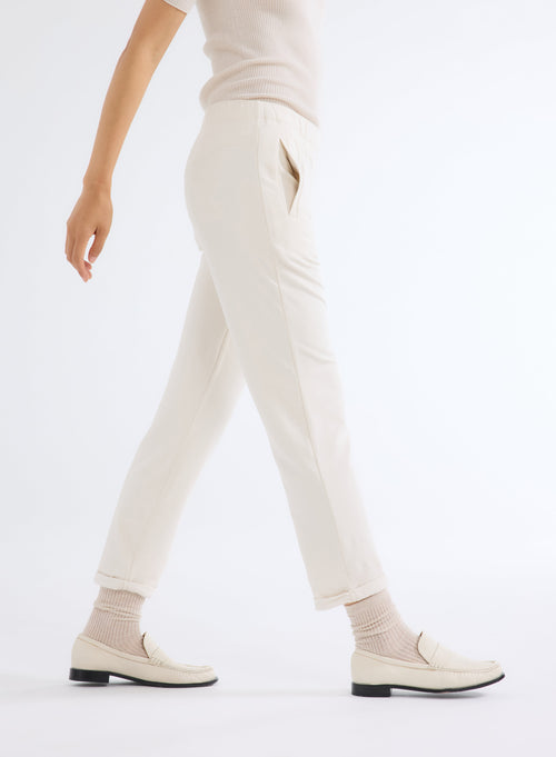 Pantalon Blanc avec Taille Élastique en Viscose et Élasthanne - MAJESTIC FILATURES